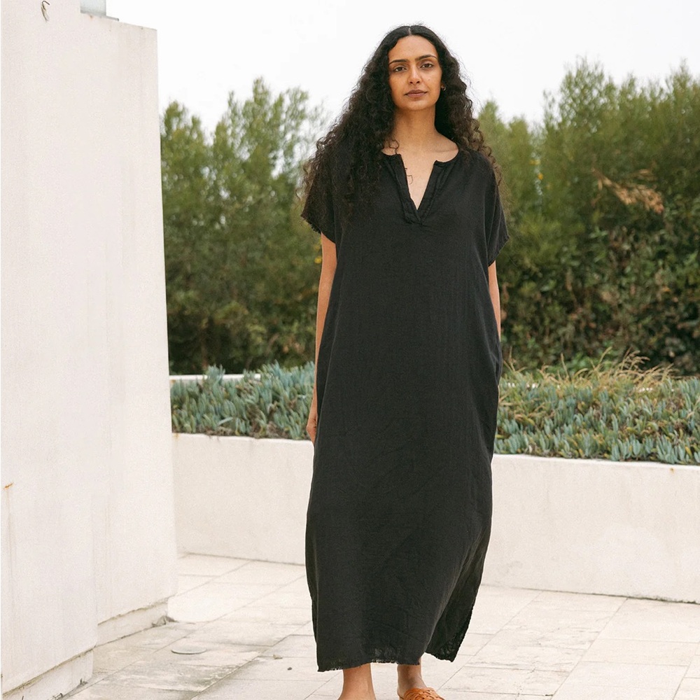 Go Gently Nation Black Caftan Cover-Up 100% Organic cotton